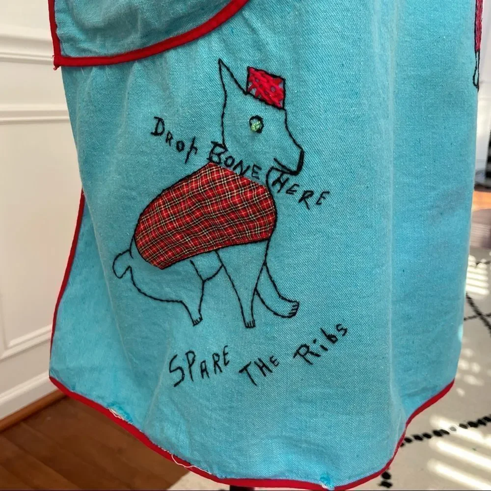 Vintage Homemade Hand Embroidered Apron and Hat